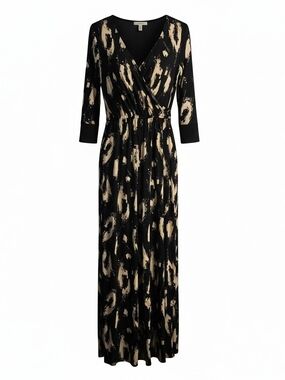 Elegant Black & Beige Printed Wrap Maxi Pants Romper
